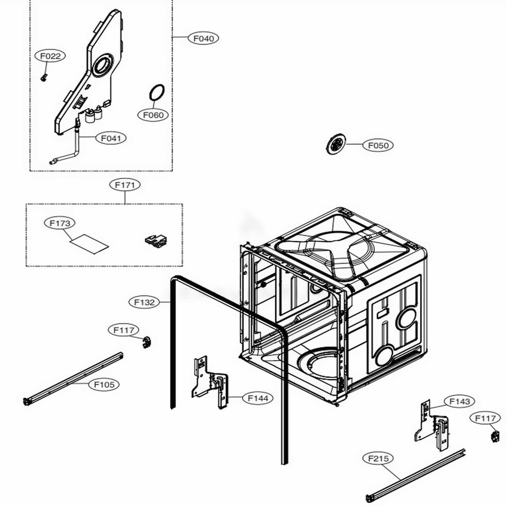 Tub Assembly Diagram and Parts List for LDB4548ST ASTEEUS LG Dishwasher