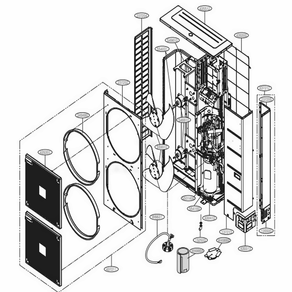 Mechanical Parts And Panels Diagram and Parts List for ARUN038GSS4 EWGBLUS LG Air Conditioner