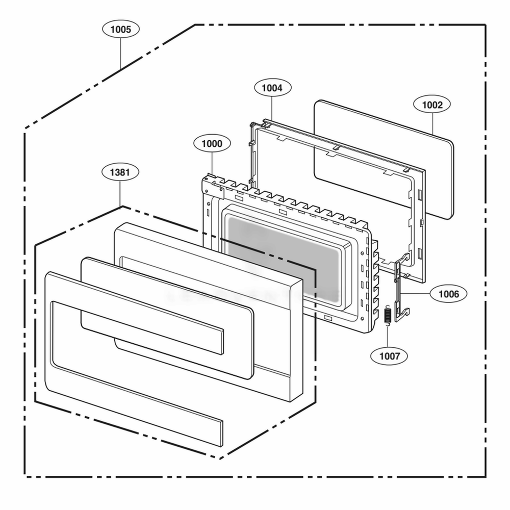 Door Parts Diagram and Parts List for LCRT2010ST CS1EBBY LG Microwave