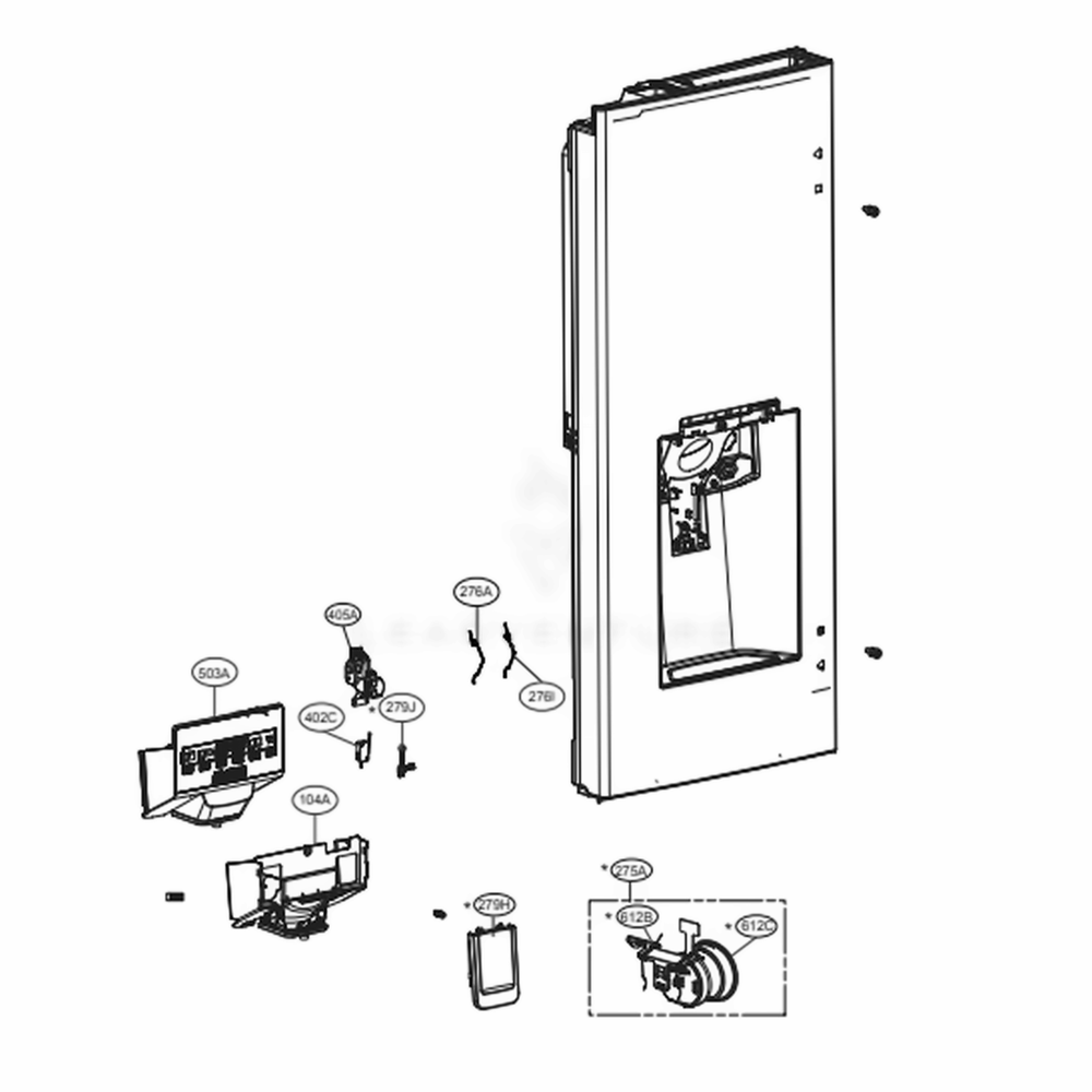 Dispenser Parts Diagram and Parts List for LFXS28566M AMTCNA4 LG Refrigerator