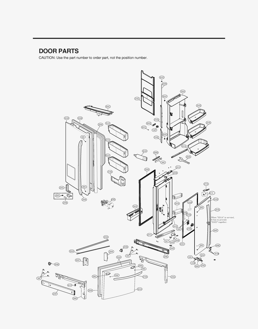 Door Parts Diagram and Parts List for GR-J338HSJM ASTCNA1 LG Refrigerator