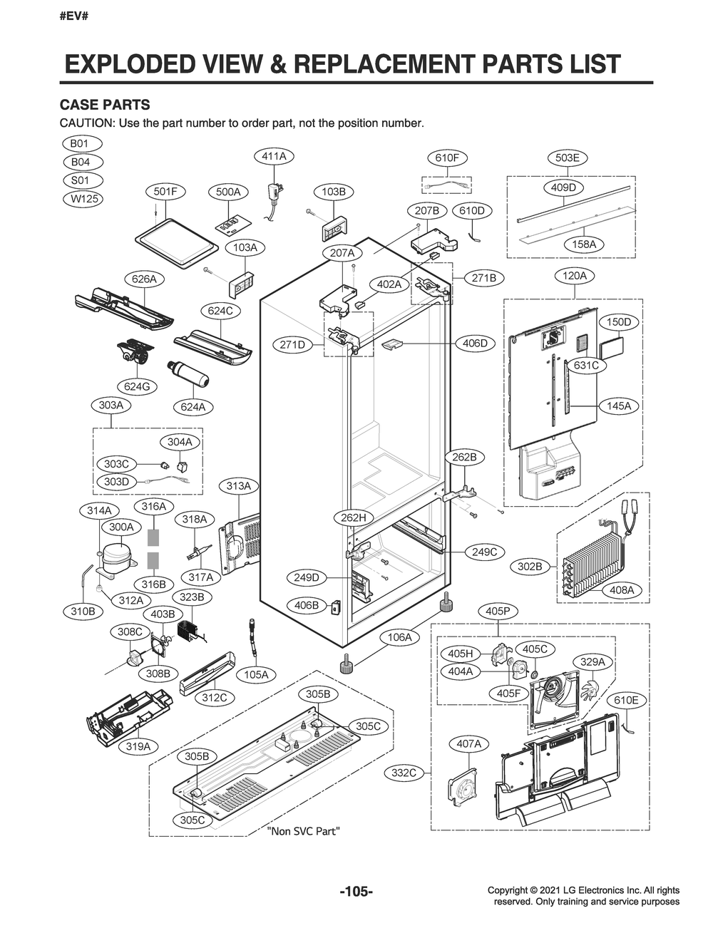 Case Parts Diagram and Parts List for LFXS26596D ASBCNAA LG Refrigerator