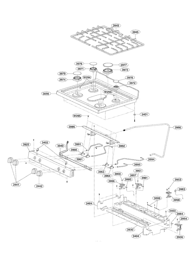 Cooktop Parts Diagram and Parts List for LDG3031ST  LG Range