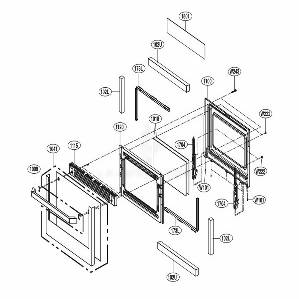 Lower Door Parts Diagram and Parts List for LUTG4519SN ASTELGA LG Range