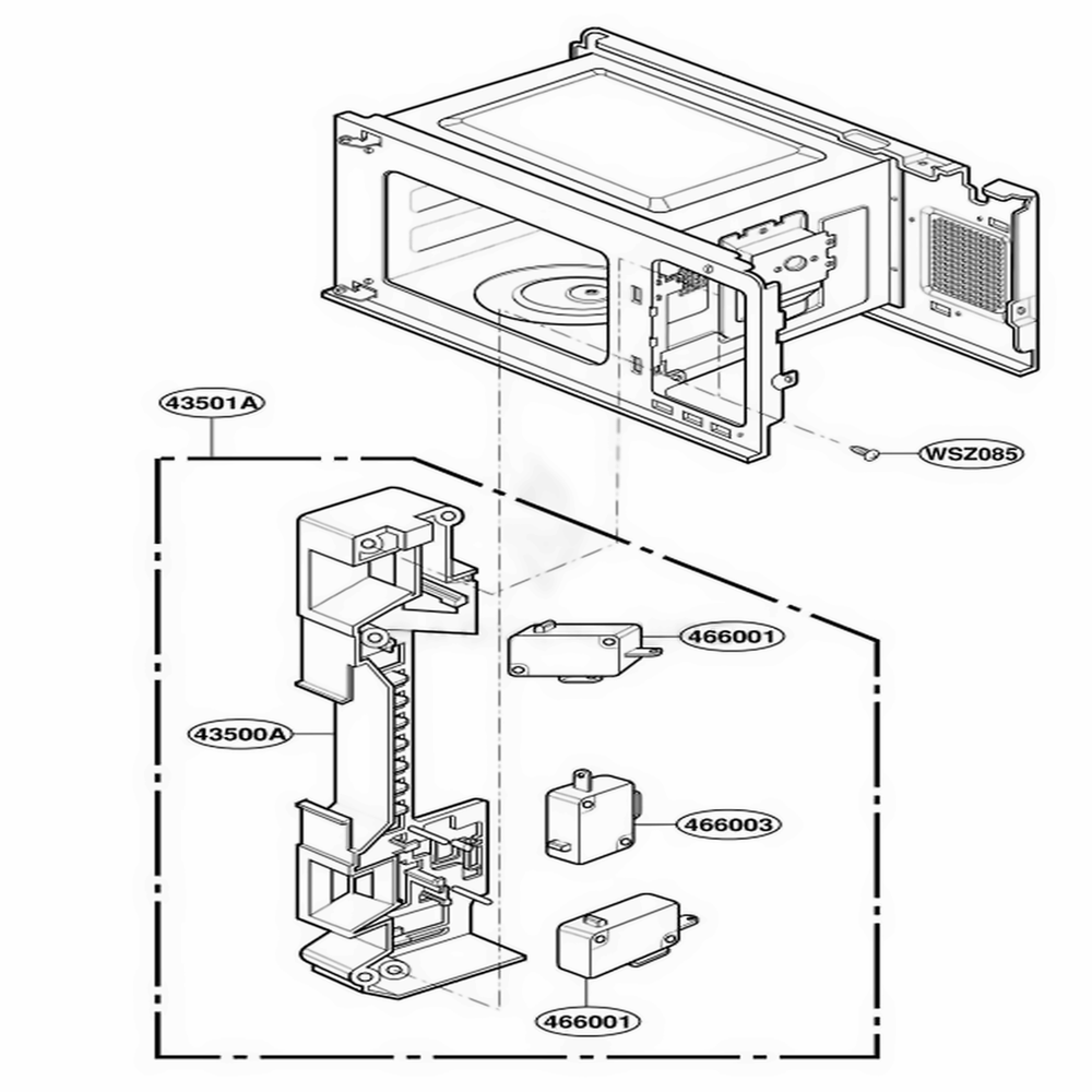 Latch Board Parts Diagram and Parts List for JE1340BC ABKEGEU LG Microwave