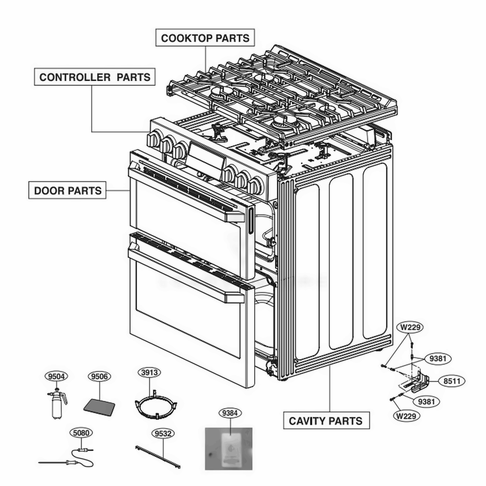 Main Diagram and Parts List for LUTE4619SN ASTLLGA LG Range