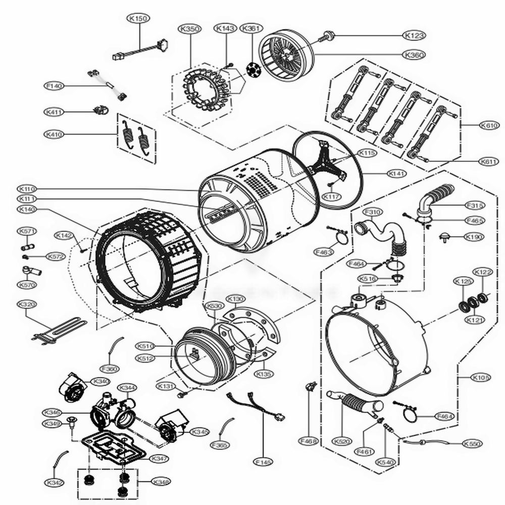 Drum And Tub Assembly Diagram and Parts List for GCWL1069CS1 ABWEELC LG Washer