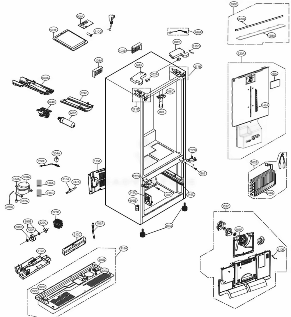 Case Parts Diagram and Parts List for LFCS27596S ASTCNA1 LG Refrigerator