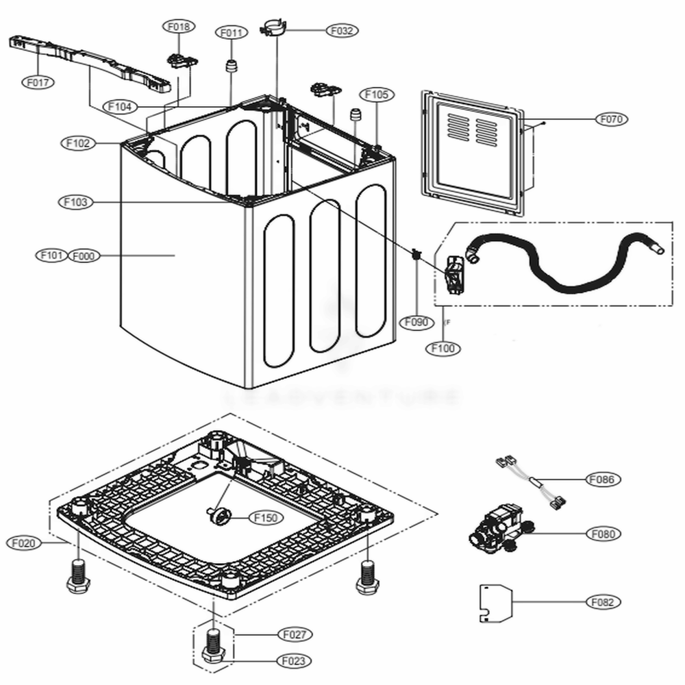 Outer Case Assembly Diagram and Parts List for WT4901CW ABWEEUS LG Washer