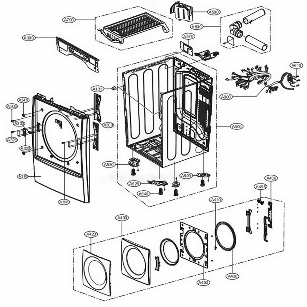 Cabinet And Door Assembly: Electric Type Diagram and Parts List for 81072 ABWESEU LG Dryer