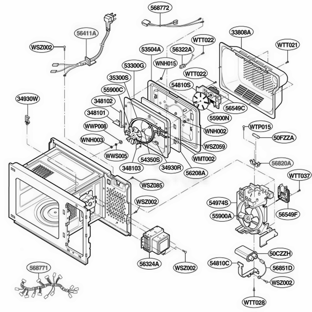 Interior Parts 1 Diagram and Parts List for JMC9158AAS AS1EJEN LG Range