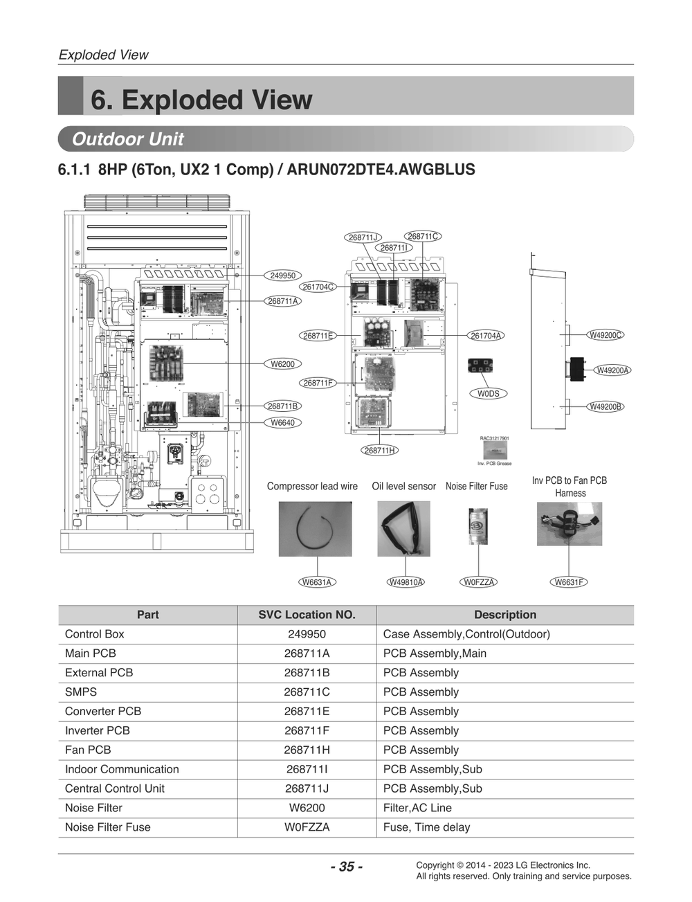 Outdoor Unit Diagram and Parts List for ARUN072DTE4 AWGBLUS LG Air Conditioner