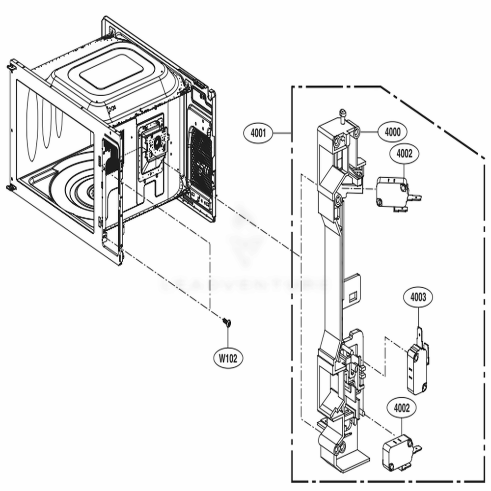 Latch Board Parts Diagram and Parts List for LMC2075BD CBDELNA LG Microwave