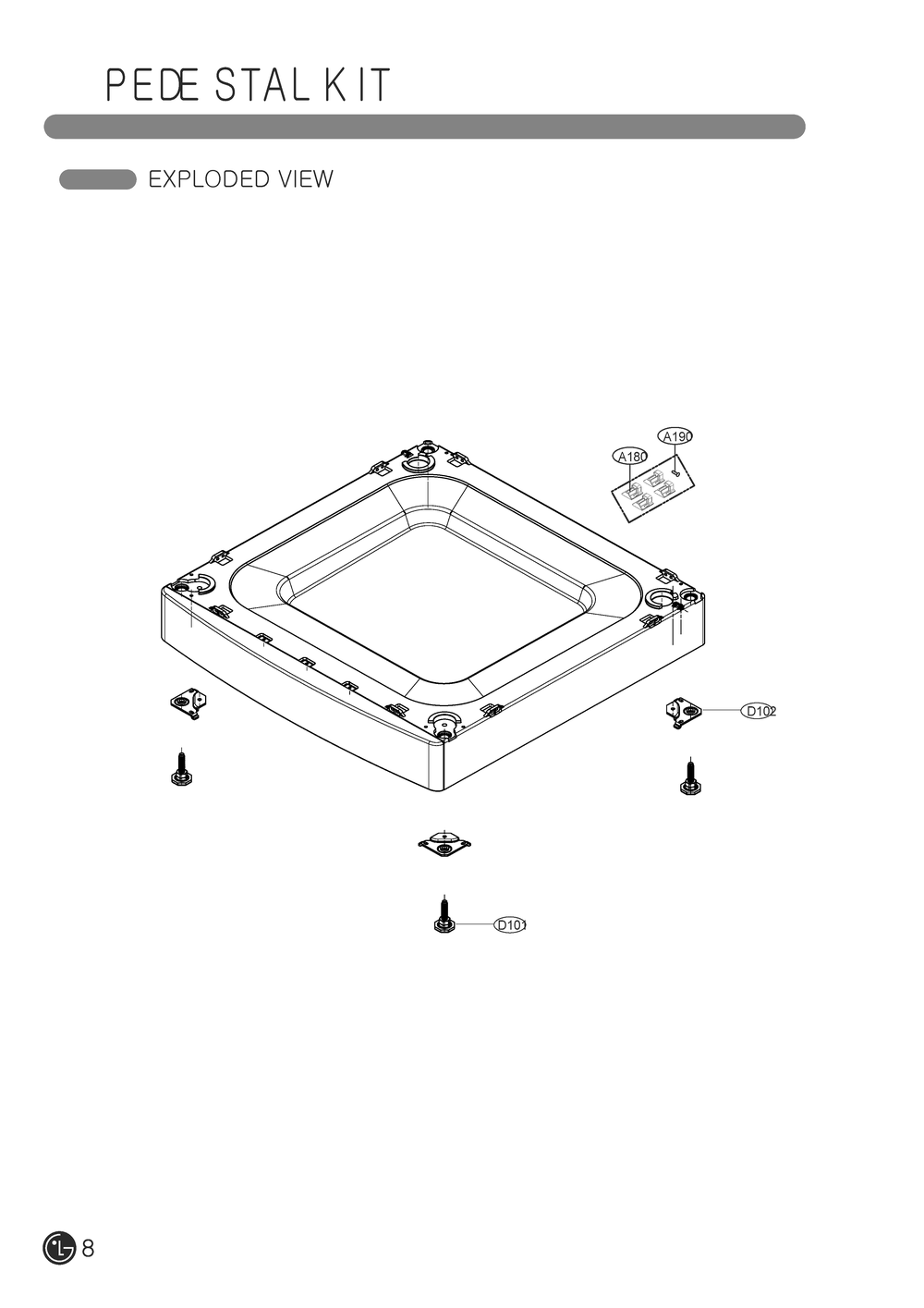 Pedestal Kit Diagram and Parts List for WDPS2B ABLEEUS LG Washer