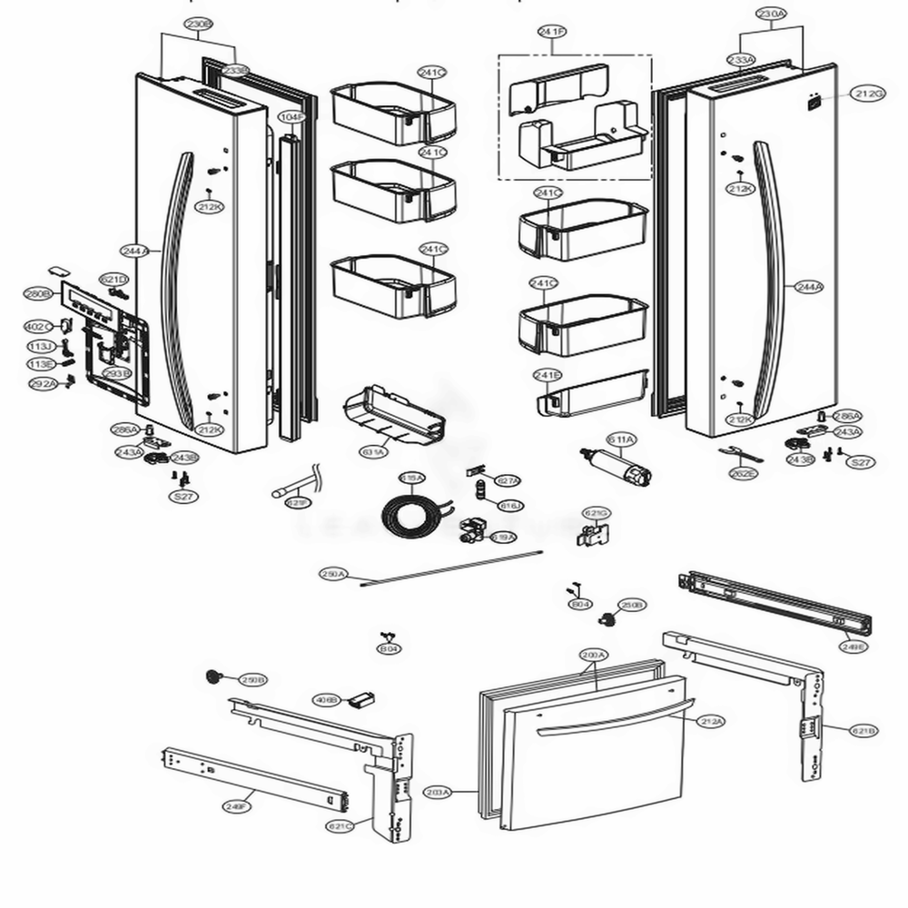 Door Parts Diagram and Parts List for 71329 AWBCSE2 LG Refrigerator