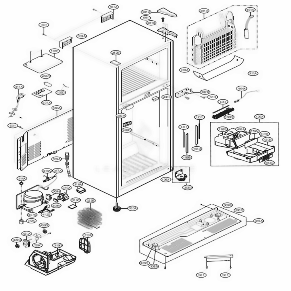 Case Parts Diagram and Parts List for 78033 ASTCSE0 LG Refrigerator