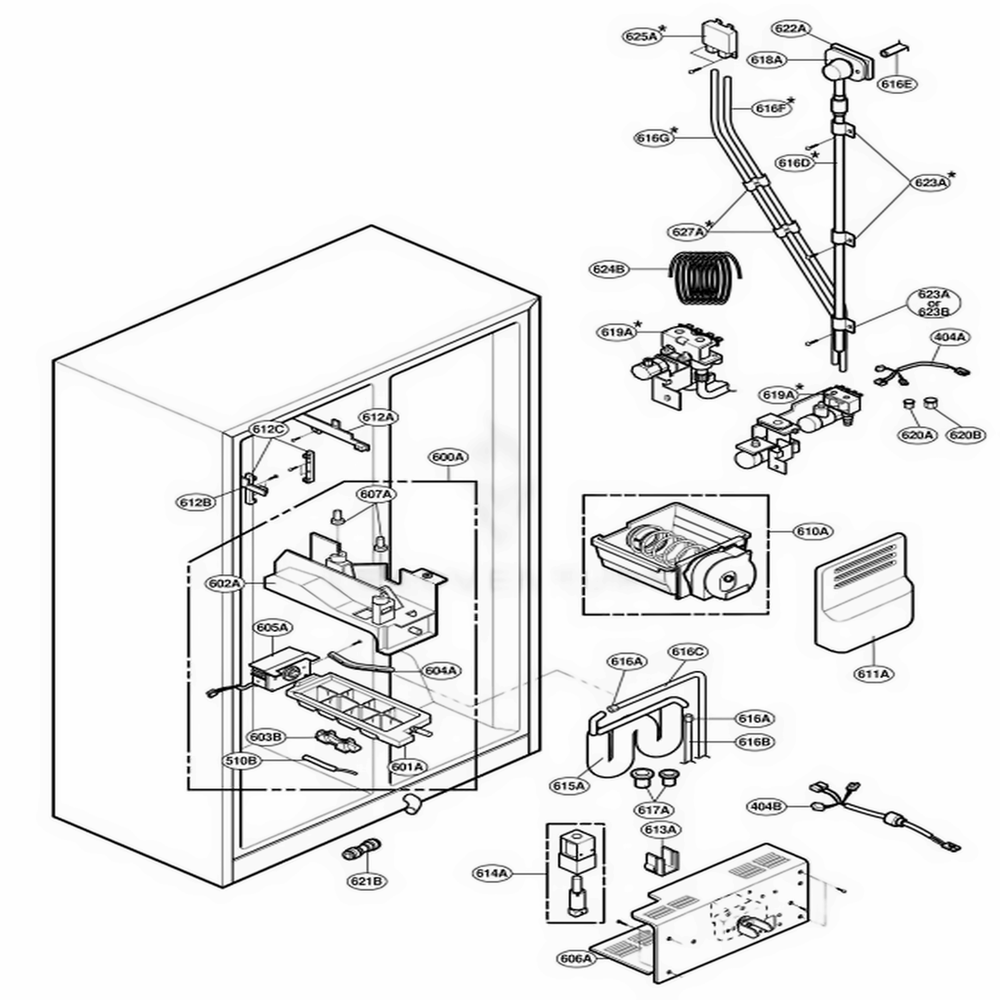Ice And Water Part Diagram and Parts List for LRSPC2331BK AWBCLGA LG Refrigerator