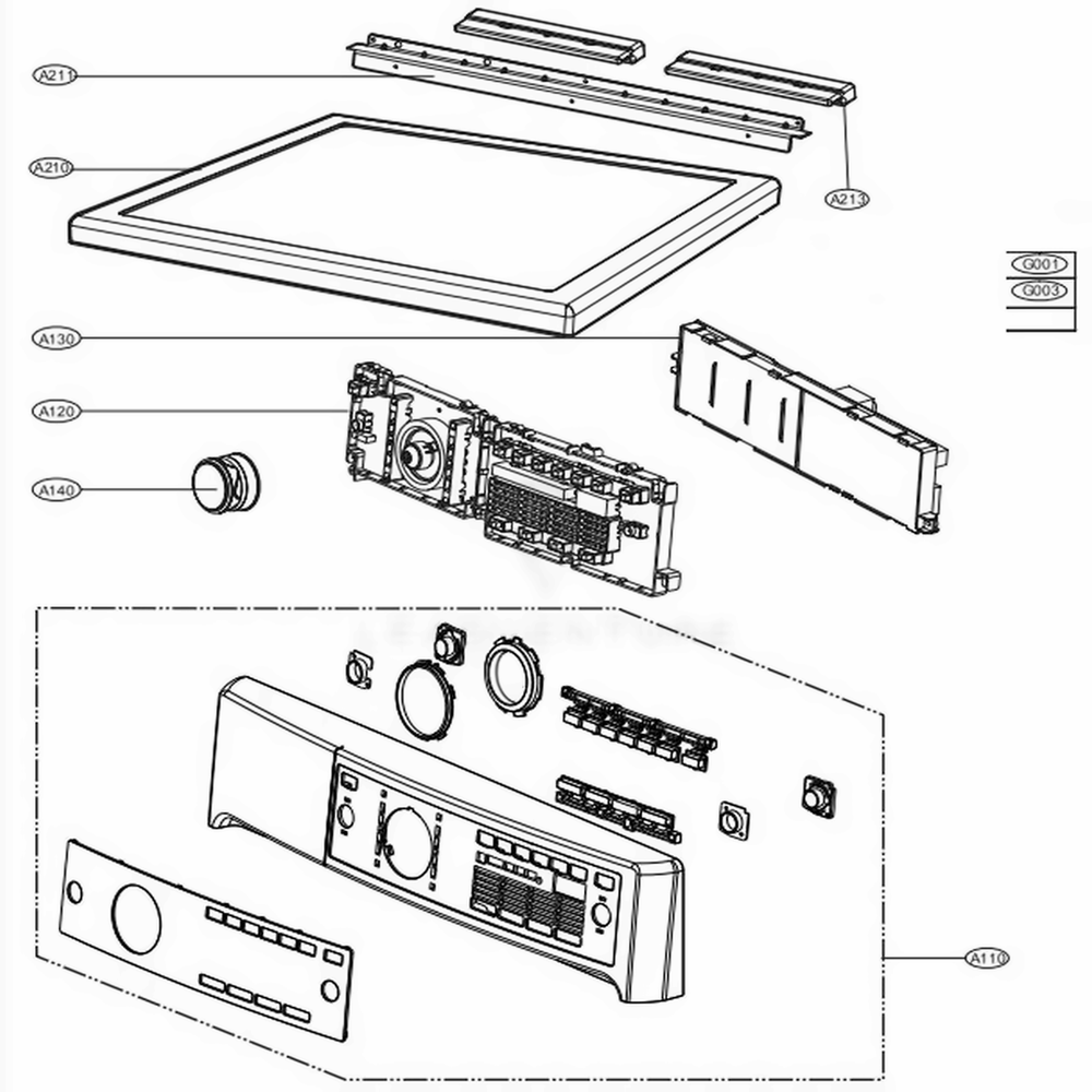 Control Panel And Plate Assembly Diagram and Parts List for 80512 ABWESEU LG Dryer