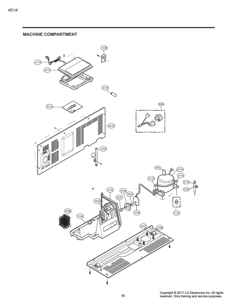 Machine Compartment 2 Diagram and Parts List for GM-J227ASBM ASTCNA2 LG Refrigerator
