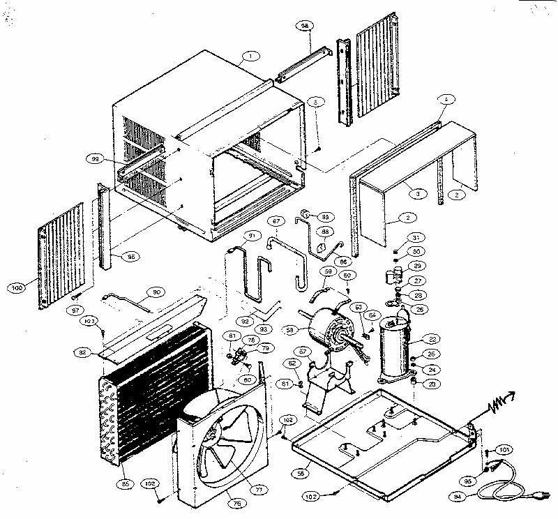 Cabinet And Compressor Parts Diagram and Parts List for GA-1210DC  LG Air Conditioner