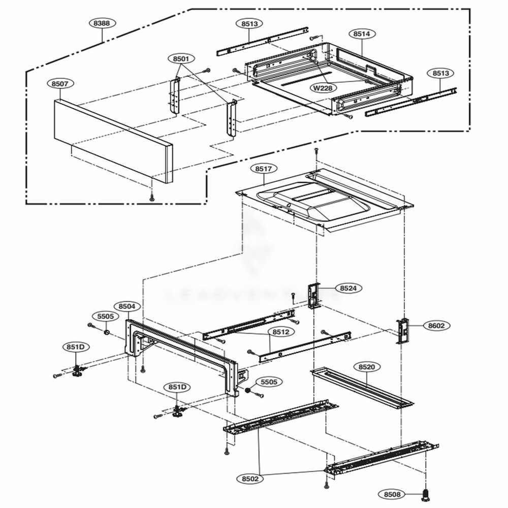 Drawer Parts Diagram and Parts List for LRE3194BD FBDLLGA LG Wall Oven