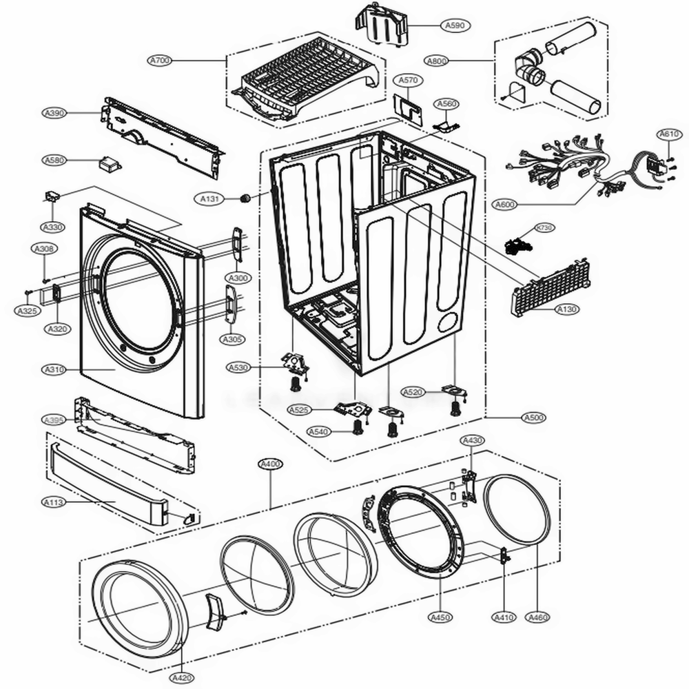 Cabinet And Door Assembly: Electric Type Diagram and Parts List for 81392 ABWESEU LG Dryer