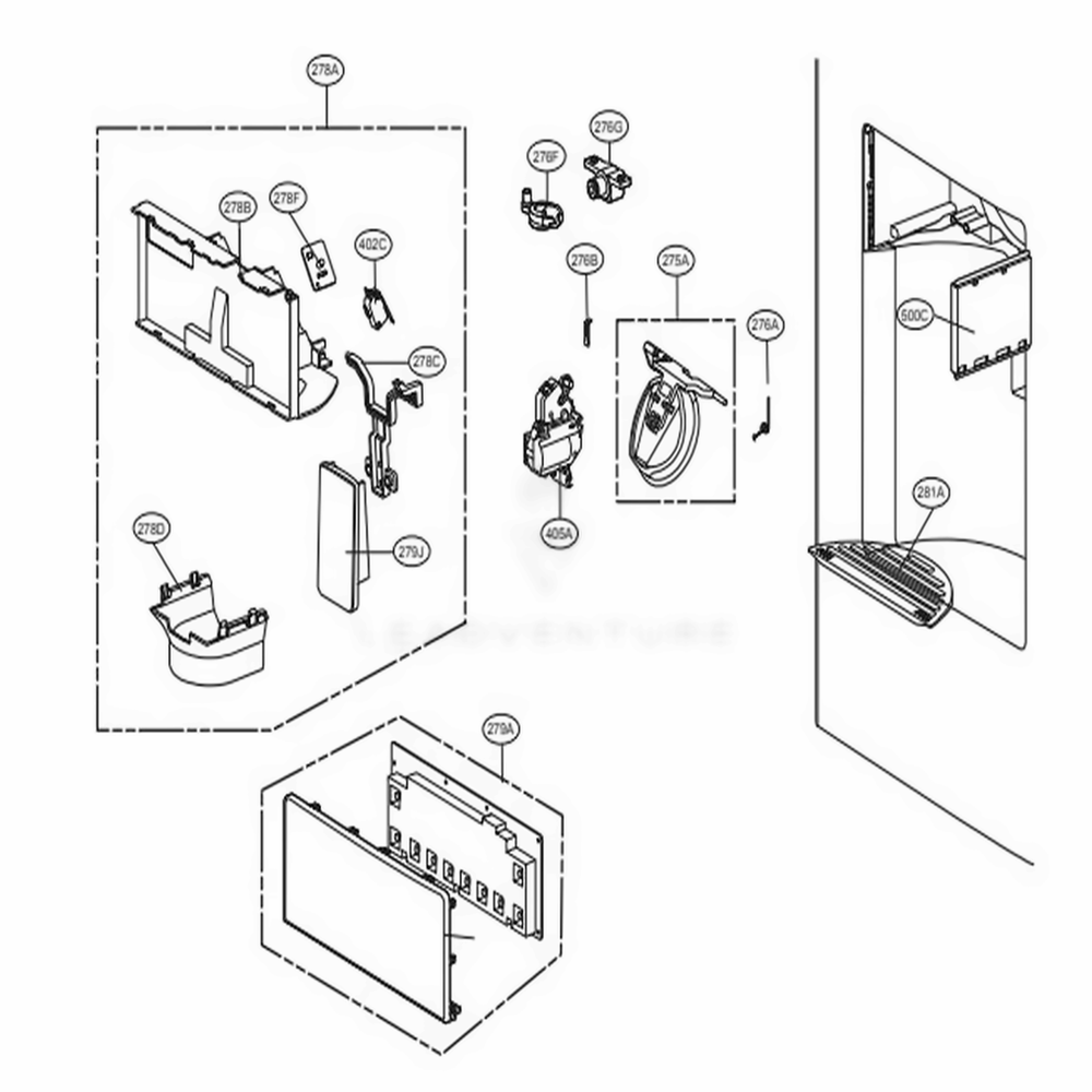 Dispenser Parts Diagram and Parts List for 70339 AWBCSE0 LG Refrigerator