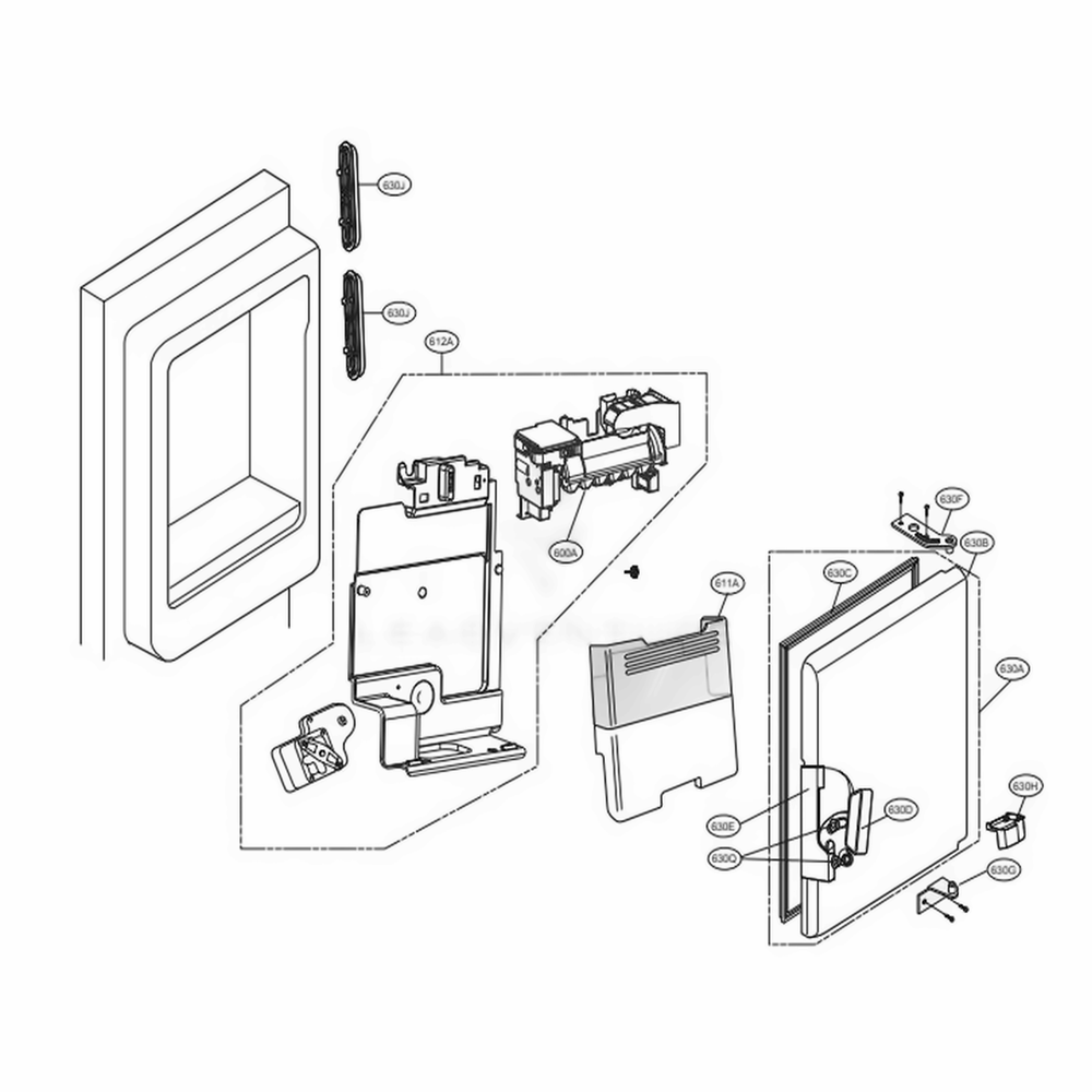 Ice Maker And Ice Bin Parts Diagram and Parts List for LMXS28626S ASTCNA0 LG Refrigerator