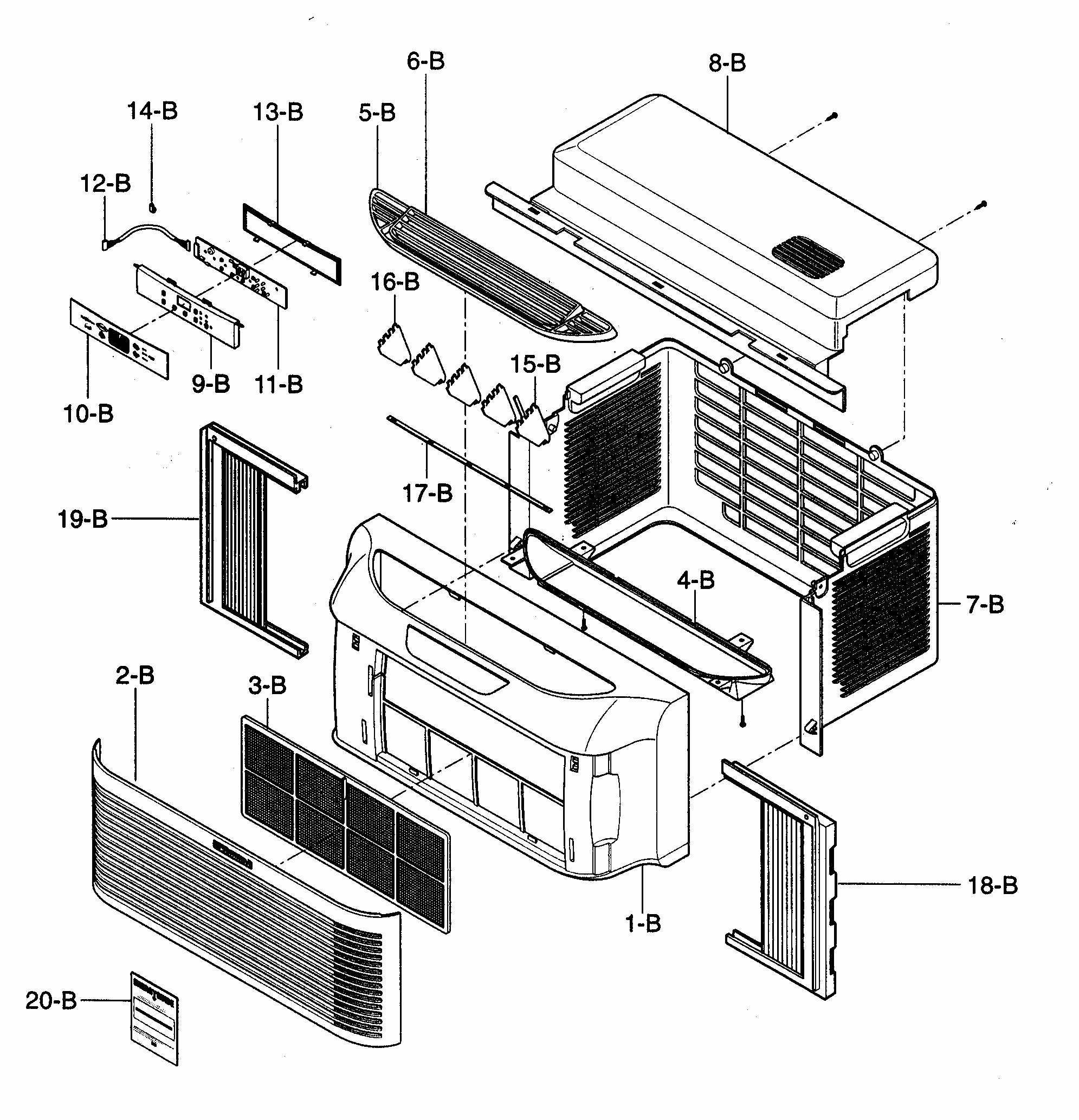 Front Cabinet Diagram and Parts List for 58073069300  Kenmore Air Conditioner