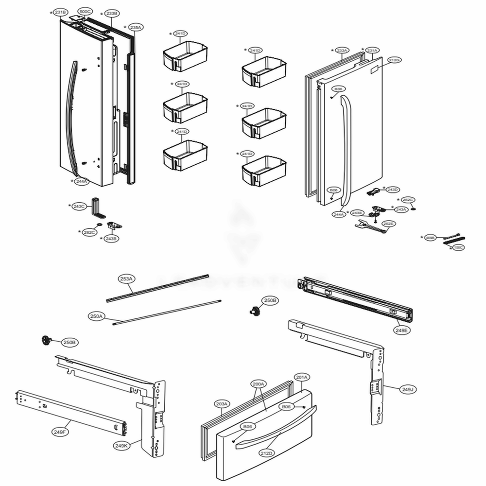 Door Parts Diagram and Parts List for 74109 AWBCSE0 LG Refrigerator