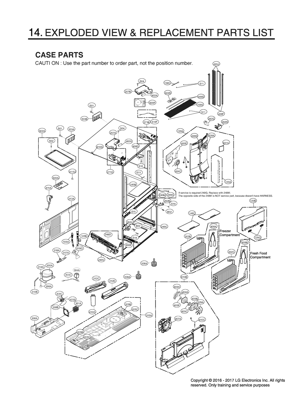 Case Parts Diagram and Parts List for GR-L24GHSJM ASTCNA3 LG Refrigerator