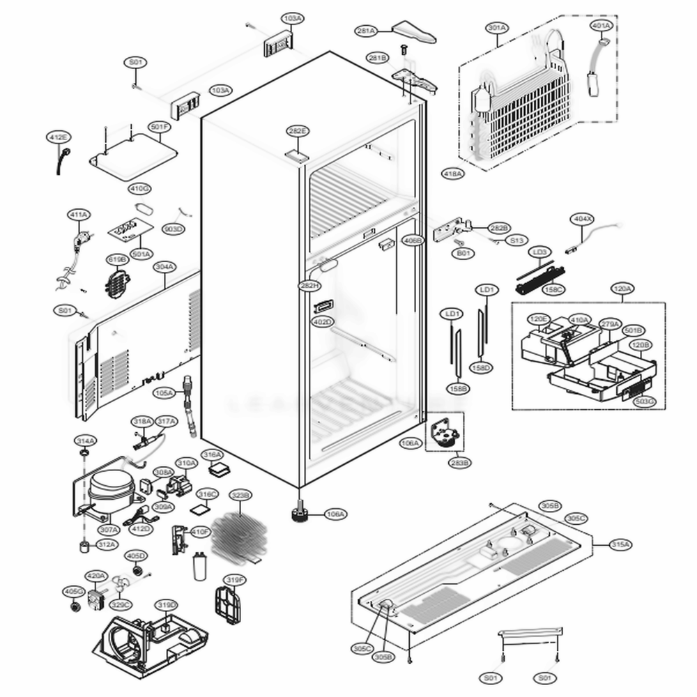 Case Parts Diagram and Parts List for 68002 ASWCSE1 LG Refrigerator