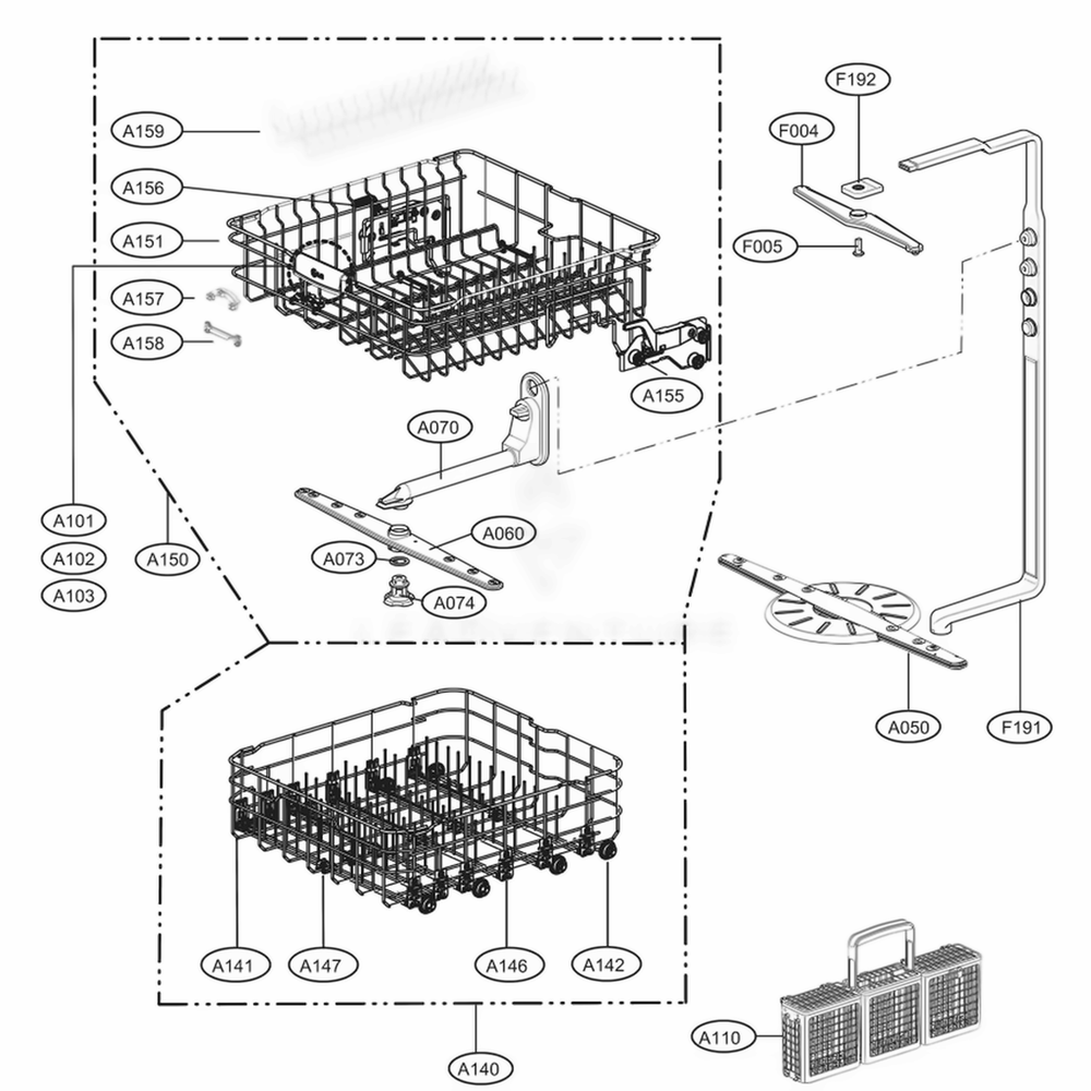 Rack Assembly Diagram and Parts List for LDS5040WW ABWEEUS LG Dishwasher