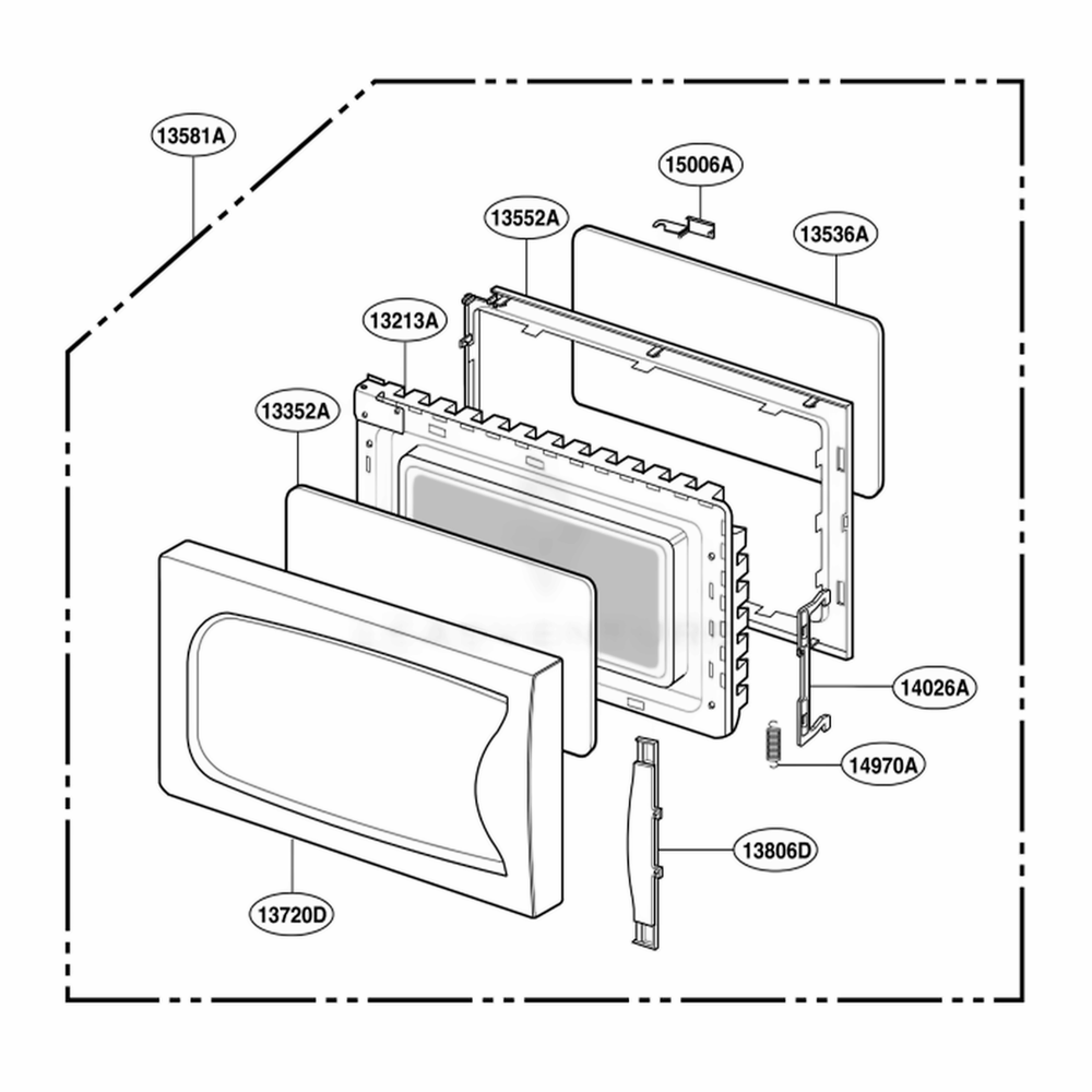 Door Parts Diagram and Parts List for MS113YE MWEGSC LG Range