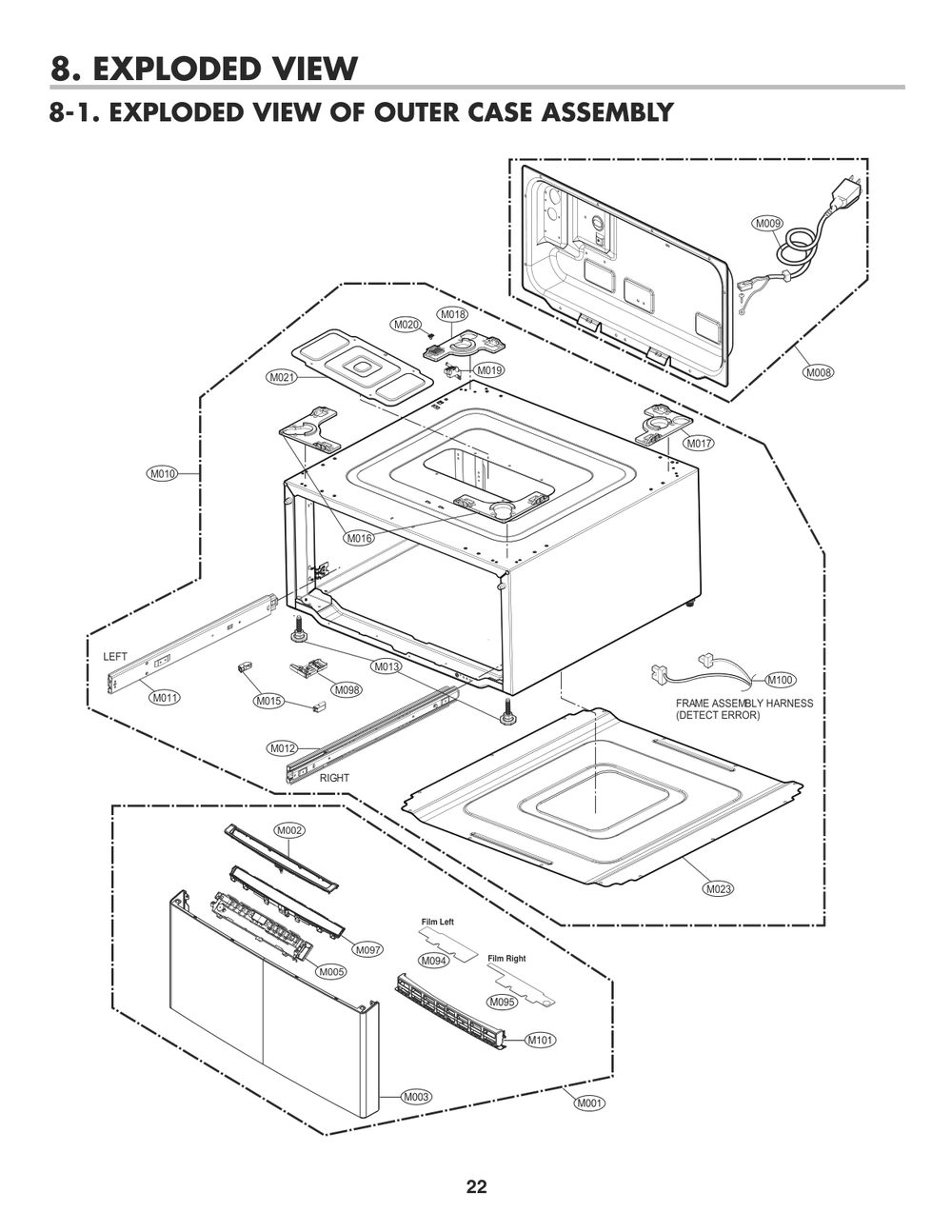 Outer Case Assembly Diagram and Parts List for WD300CL BPBEEUS LG Washer