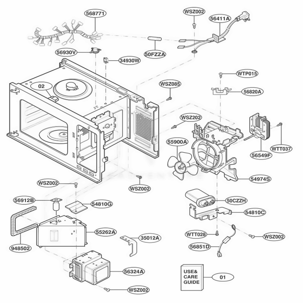 Interior Parts Diagram and Parts List for JES1851AB ALEGEU LG Range