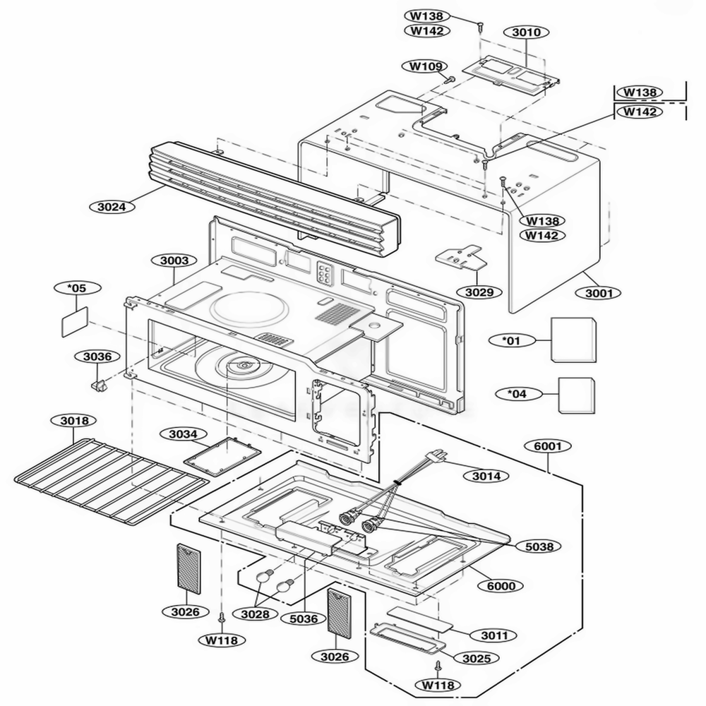 Oven Cavity Parts Diagram and Parts List for 80593 CSBESEA LG Wall Oven