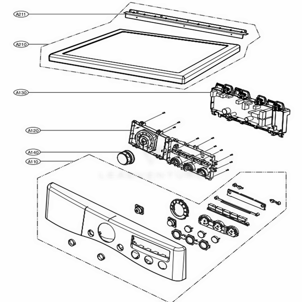 Control Panel And Plate Assembly Diagram and Parts List for 35044262 ABWEEUS LG Washer Dryer Combo