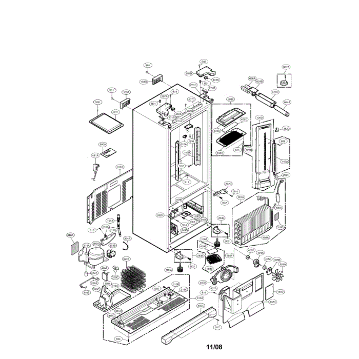 Case Diagram and Parts List for LFX25971SW 00 LG Refrigerator