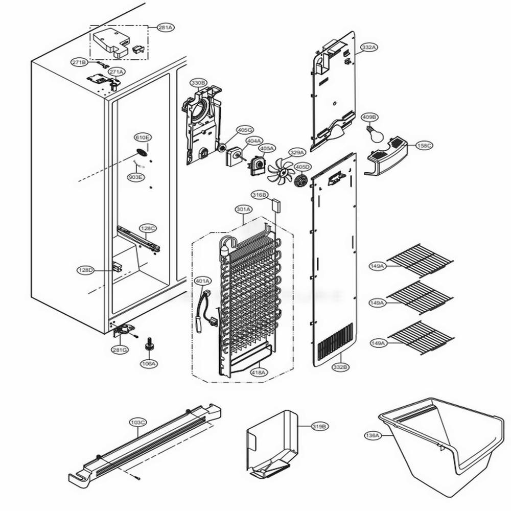 Freezer Compartment Diagram and Parts List for 51026 ATI1SER LG Refrigerator