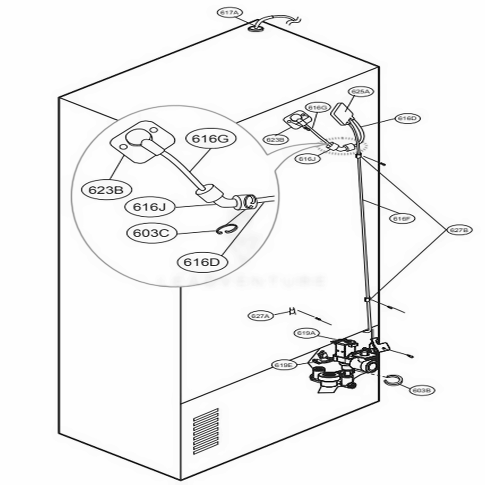 Valve And Water Tube Parts Diagram and Parts List for 71059 AWBCSE4 LG Refrigerator