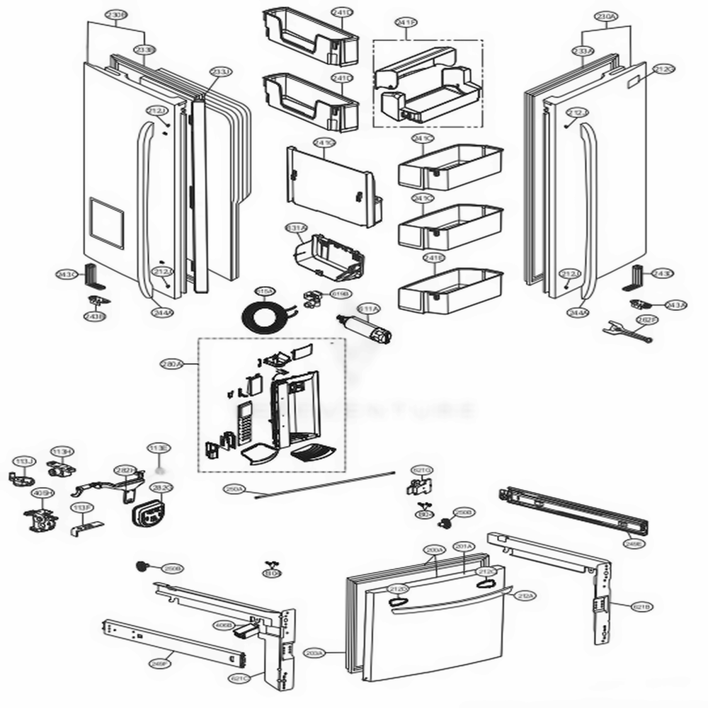 Door Parts Diagram and Parts List for LFXS24623W ASWCNA1 LG Refrigerator