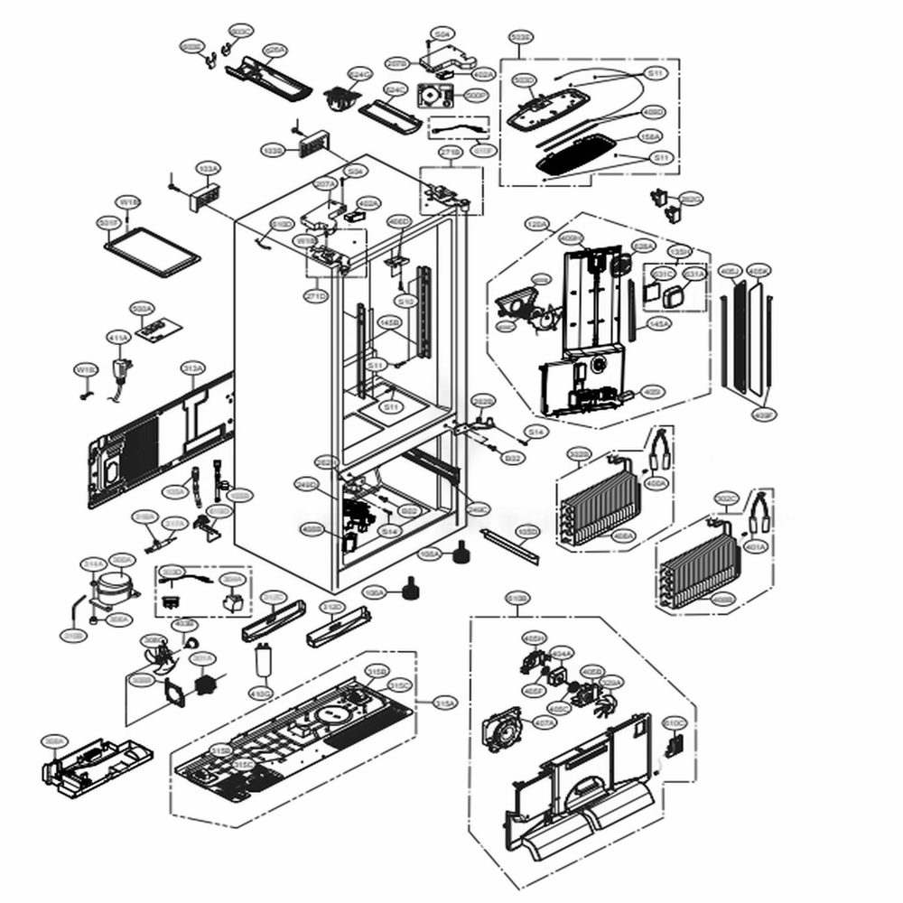 Case Parts Diagram and Parts List for LFXS30726M AMTCNA0 LG Refrigerator