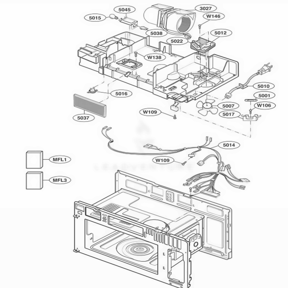 Interior Parts 2 Diagram and Parts List for MV1725B AB1EGSE LG Range