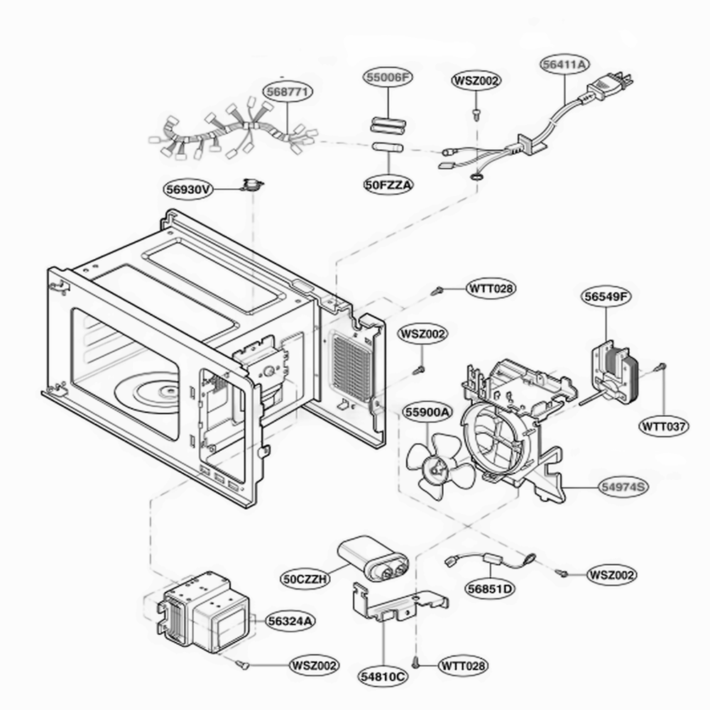 Interior Parts 1 Diagram and Parts List for MA825B KBKEKMT LG Wall Oven