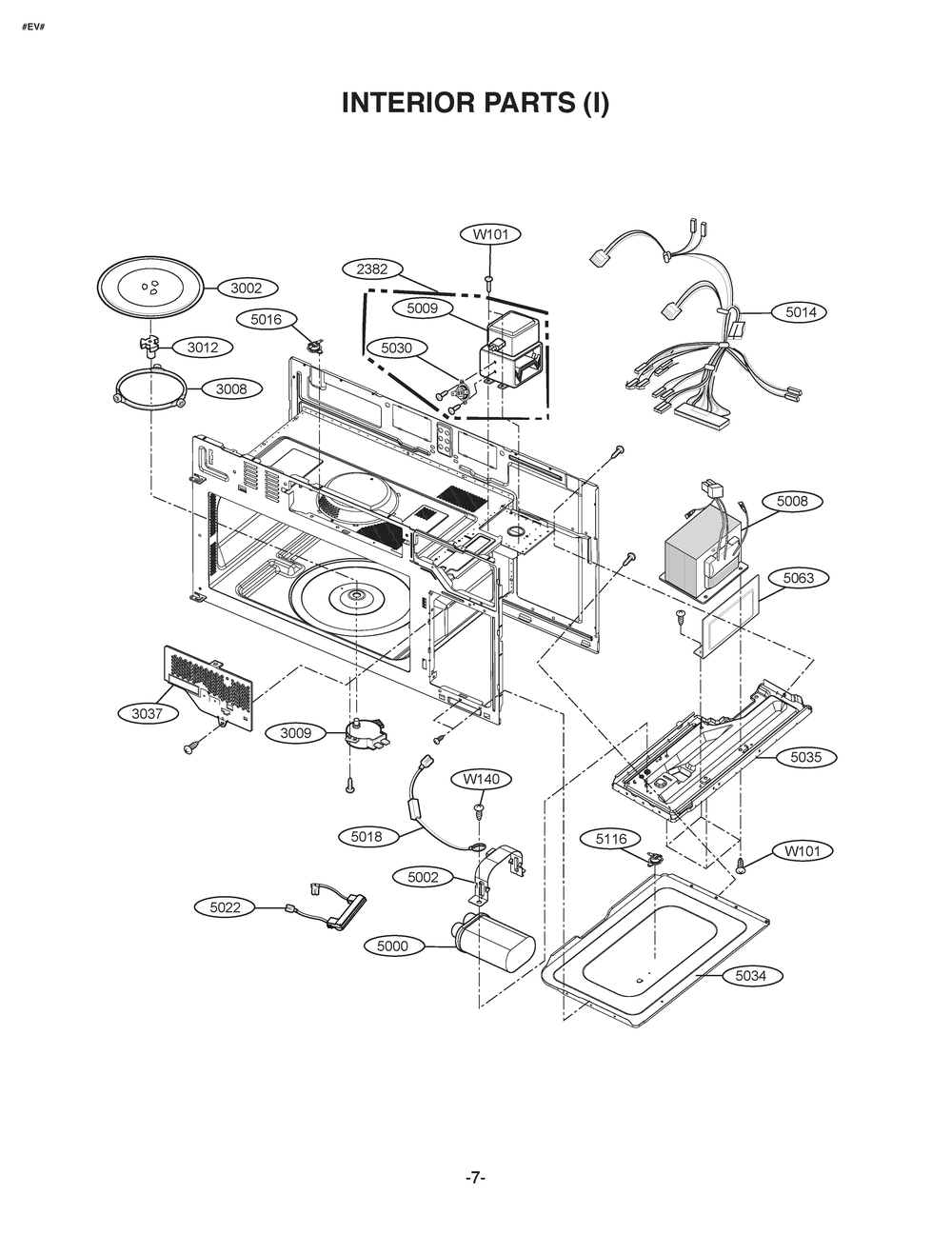 Interior Parts 1 Diagram and Parts List for JVM3160RFSS CSTEGEU LG Microwave Oven Combo