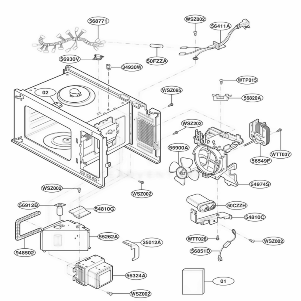 Interior Parts Diagram and Parts List for JE1860SH AG3EGEU LG Wall Oven