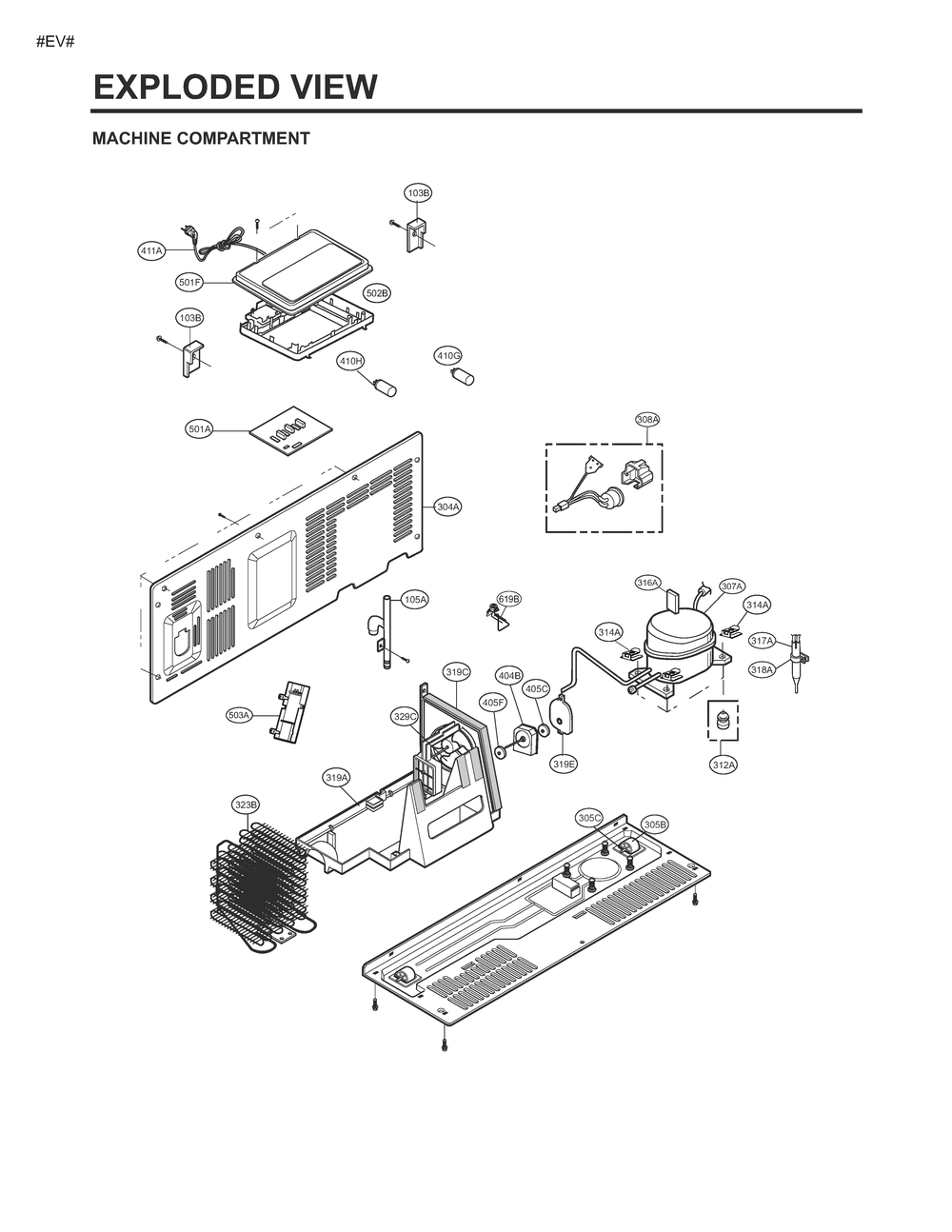 Machine Compartment Diagram and Parts List for GM-L227NKYM ASBCSE0 LG Refrigerator