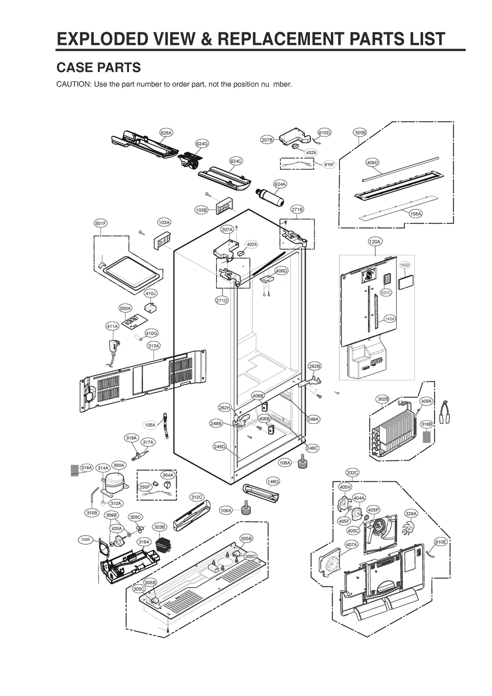 Case Parts Diagram and Parts List for GR-L28ANKJM ASBCSE0 LG Refrigerator