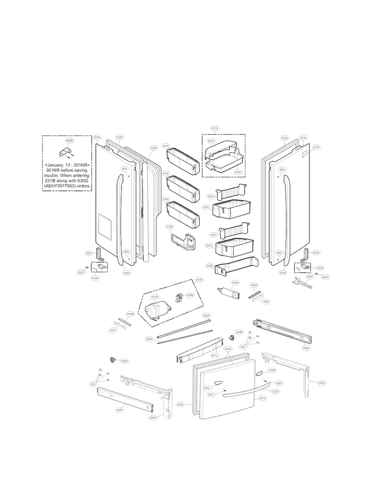 Door Parts Diagram and Parts List for LFX31925ST 06 LG Refrigerator